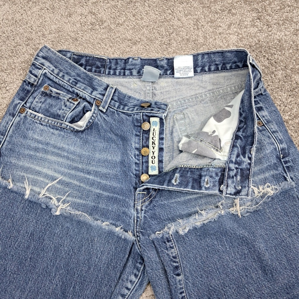 Lucky Brand Vintage Women 12 31 Wide Leg Jeans Blue High Rise Button Fly 80403D5 - Picture 2 of 12